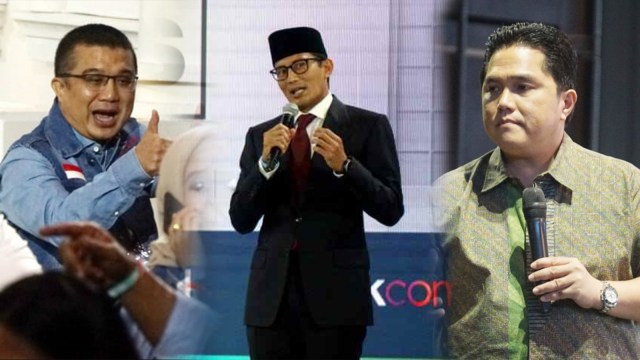 (kiri ke kanan) Erwin Aksa, Sandiaga Uno, Erick Thohir. Foto: Dok. Kumparan