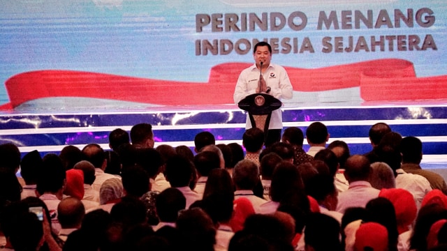 Ketua Umum Partai Perindo, Harry Tanoesoedibjo memberikan sambutan saat pembukaan Rakornas Partai Perindo 2019 di Jakarta, Selasa (19/3). Foto: Jamal Ramadhan/kumparan