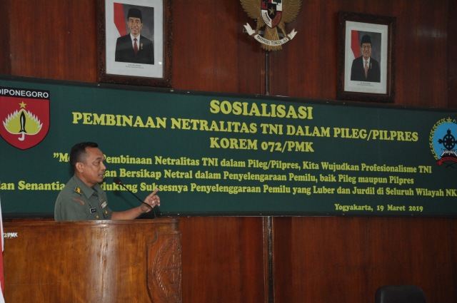Sosialisasi Pembinaan Netralitas TNI dapam Pileg dan Pilpres di Yogyakarta, Selasa (19/3/2019). Foto: ken