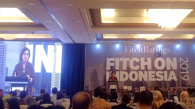 Menteri Keuangan, Sri Mulyani menjadi pembicara pada acara Fitch Rating, Rabu (20/3). Foto: Nicha Muslimawati/kumparan