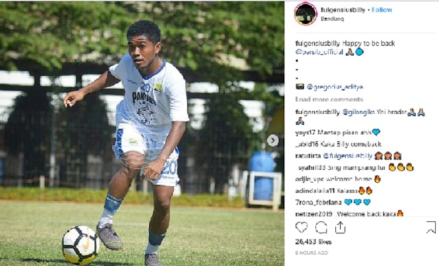 Instagram gelandang Persib, Billy Keraf