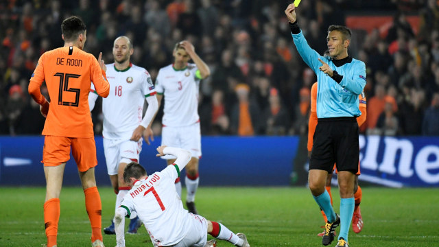 Pertandingan kualifikasi Piala Eropa 2020 antara Belanda dan Belarusia Foto: REUTERS/Piroschka Van De Wouw