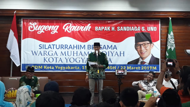 Sandiaga Uno, Calon Wakil Presiden Nomor Urut 02, saat berkunjung ke Yogyakarta, Jumat (22/3/2019). Foto: ken.