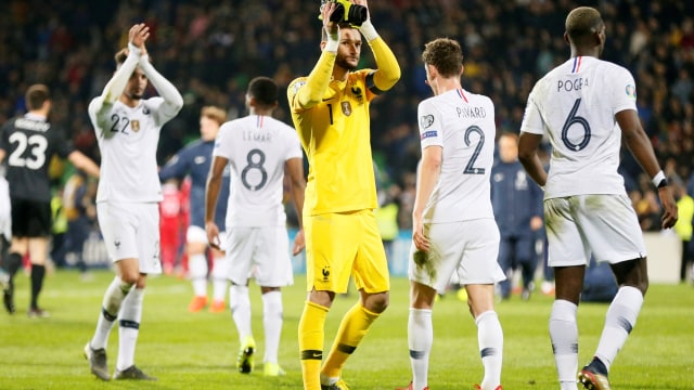 Pertandingan antara Prancis dan Moldova di babak kualifikasi Piala Eropa 2020. Foto: REUTERS/Valentyn Ogirenko