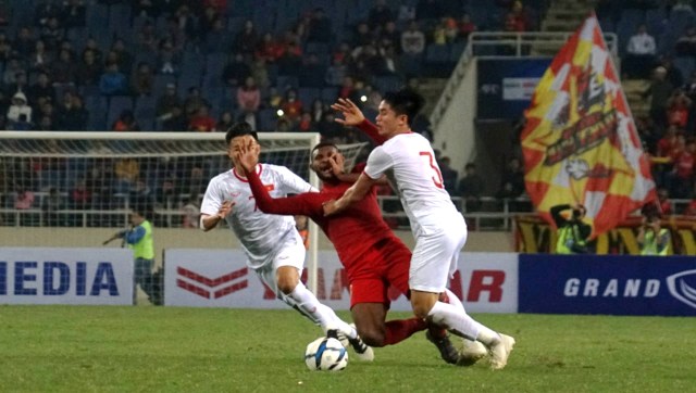 Pertandingan di babak Kualifikasi Piala Asia U-23 2020 Indonesia melawan Vietnam di Stadion My Dinh, Hanoi, Minggu (24/3). Foto: Nugroho Sejati/kumparan
