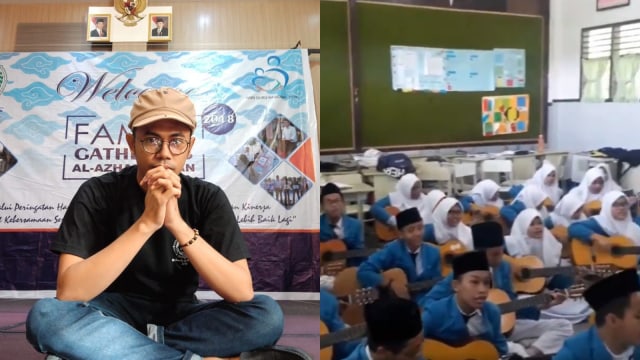 Pelajar SMA Al-Azhar Medan sedang meng-cover lagu Kodaline di kelas. Foto: Dok. @triadinata91/Instagram dan @kodaline/Twitter
