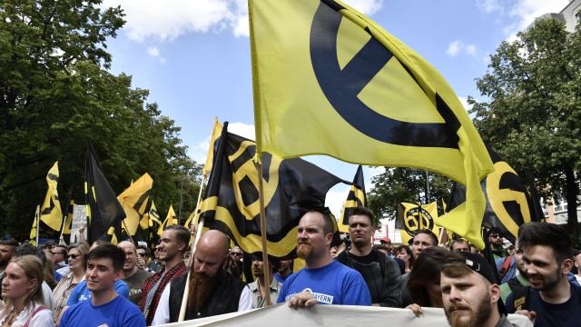 Kelompok sayap kanan radikal Identitarian Movement di Jerman Foto: AFP/John McDouggal