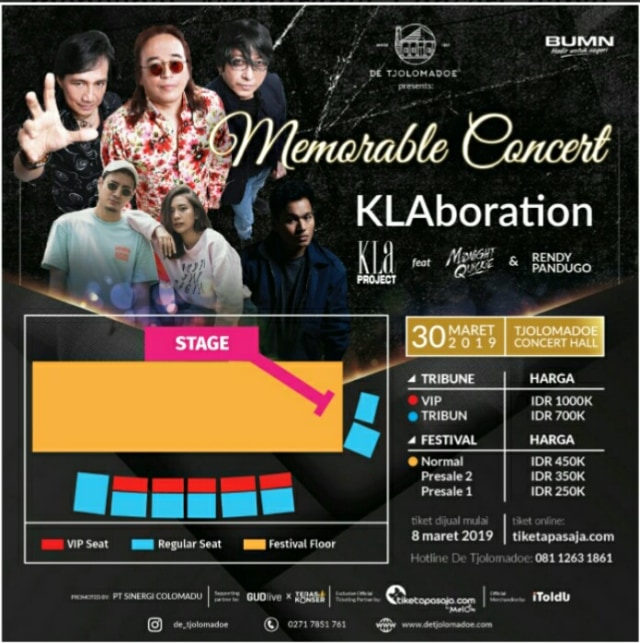 Pamflet resmi konser "Memorable Concert KLa Project" yang dilaksanakan pada Sabtu (30/3/2019) besok.