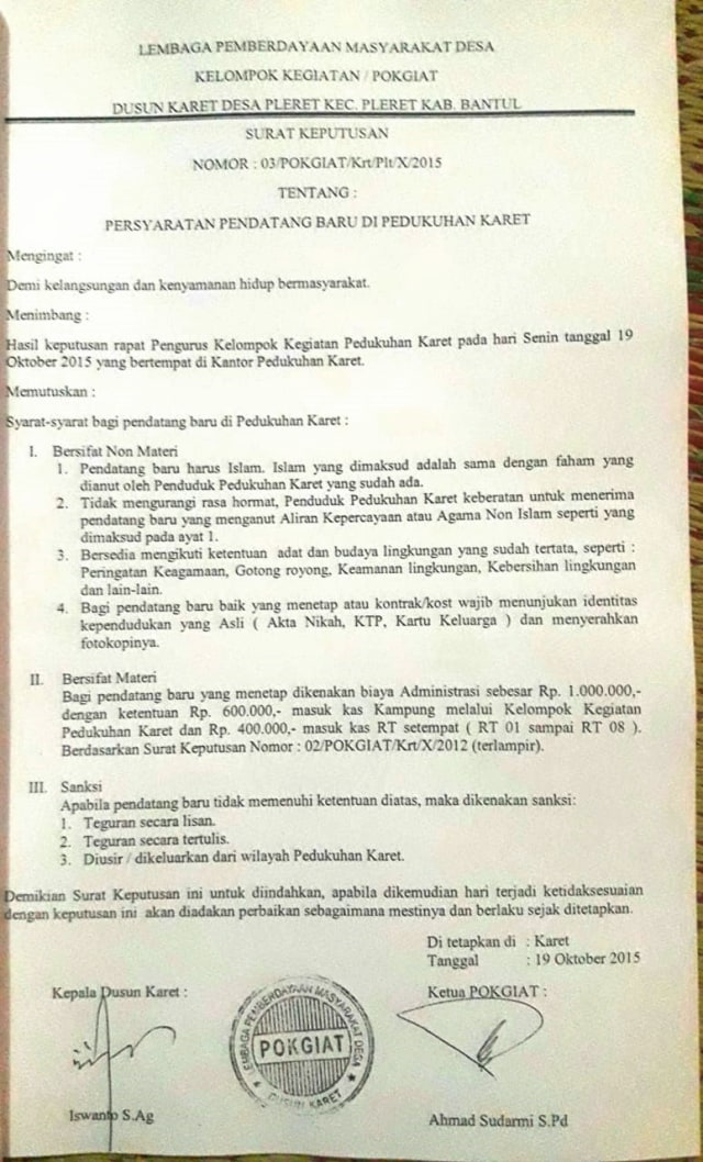 Peraturan persyaratan baru di Pedukuhan Karet, Kabupaten Bantul, DIY