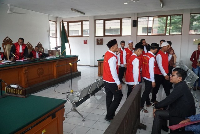 Sidang terdakwa suporter Persija Jakarta, Haringga Sirla, di Pengadilan Negeri (PN) Bandung, Selasa (2/4). (Ananda Gabriel)