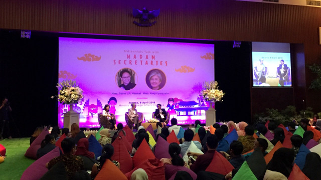Suasana acara Millenials Talks with Madam Secretaries di Kemlu RI, Jakarta Pusat, Senin (8/4). Foto: Darin Atiandina/kumparan