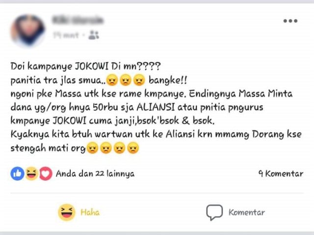 Massa Kampanye Jokowi-Ma'ruf Tagih Duit Rp 50.000 ke Pihak Panitia (20122)