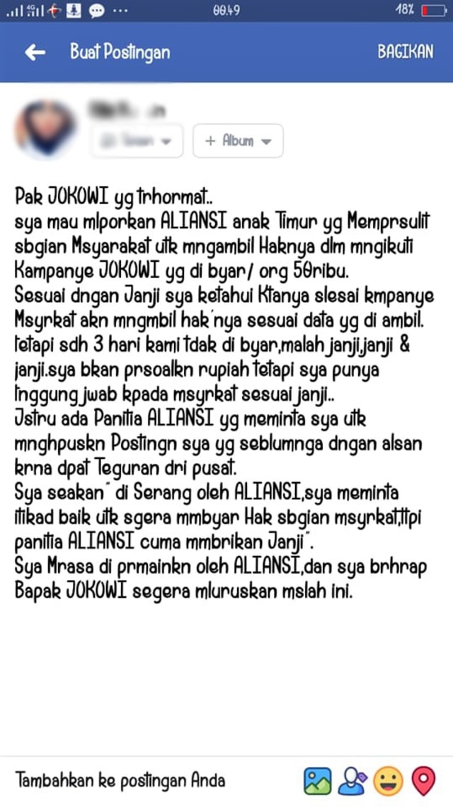 Massa Kampanye Jokowi-Ma'ruf Tagih Duit Rp 50.000 ke Pihak Panitia (20123)