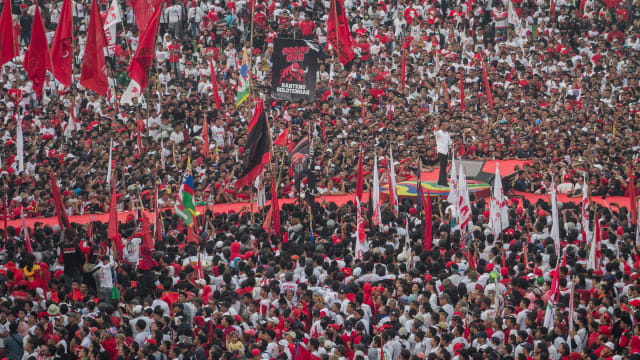 Calon Presiden no urut 01 Joko Widodo memberikan orasi politik, Kampanye Terbuka di Solo, Jawa Tengah