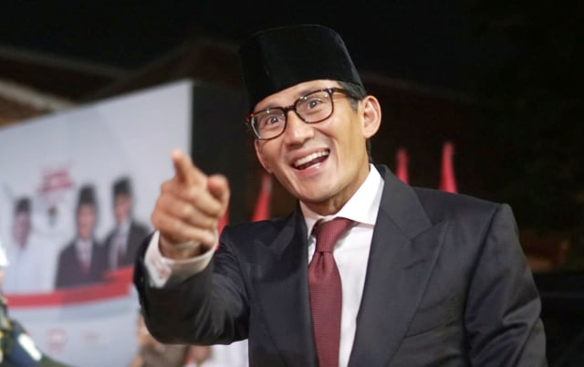 Cawapres no urut 02, Sandiaga Uno tiba di lokasi Debat Final Pilpres  2019 di Hotel Sultan, Jakarta, Sabtu, (13/4). Foto: Nugroho Sejati/kumparan