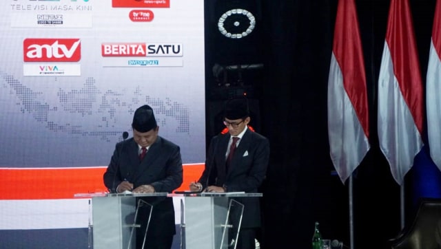 Debat Pilpres ke V, Pemilu 2019, Prabowo Subianto, Sandiaga Uno, mengikuti debat