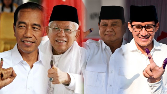Joko Widodo, Ma'ruf Amin, Prabowo Subianto dan Sandiaga Uno. Foto: Kumparan dan ANTARA FOTO
