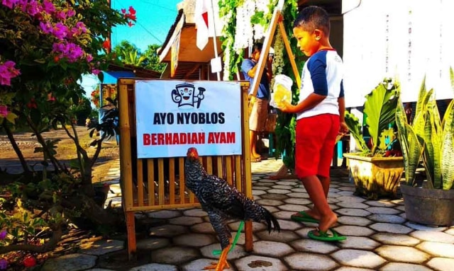 Ayam yang akan diundi untuk hadiah bagi pemilih di TPS 03 Banyuwangi