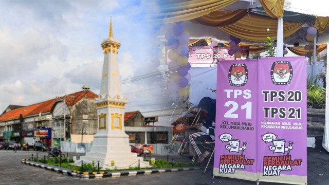 Tugu Yogyakarta dengan TPS di salah satu daerah di Yogyakarta. Foto: adn.