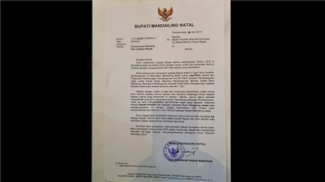 Surat pengunduran diri Dahlan Hasan Nasution