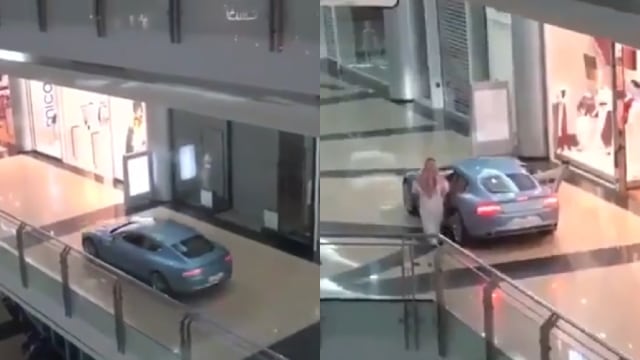 Sebuah video tunjukan dua pria Arab Saudi mengendarai mobil di dalam sebuah pusat perbelanjaan. (foto: Twitter/@I_9mile)