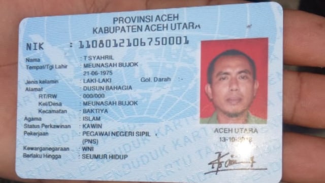 Kartu Tanda Penduduk Sekretaris PPK Baktiya, Aceh Utara yang meninggal duia. Foto: Dok. KIP Aceh Utara