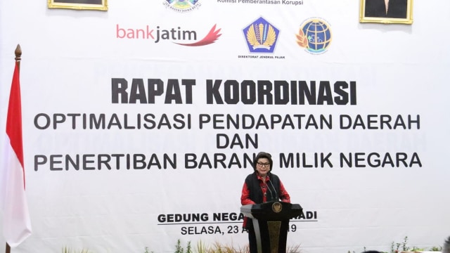Rapat Koordinasi (Rakor) Optimalisasi Pendapatan Daerah dan Penertiban Barang Milik Negara, di Gedung Negara Grahadi Surabaya. Selasa (23/04/2019).