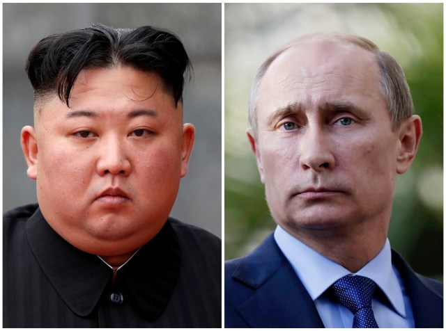 Kolase pemimpin Korea Utara Kim Jong-un dan Presiden Rusia Vladimir Putin. Foto: REUTERS / Jorge Silva / Pool / Maxim Shipenkov / Pool / File Foto