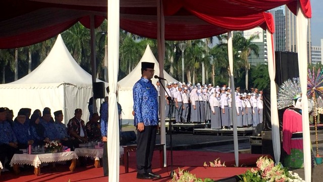 Gubernur DKI Jakarta, Anies Baswedan memimpin Upacara Peringatan Hari Otonomi Daerah di Monas. Foto: Ferry Fadhlurrahman/kumparan