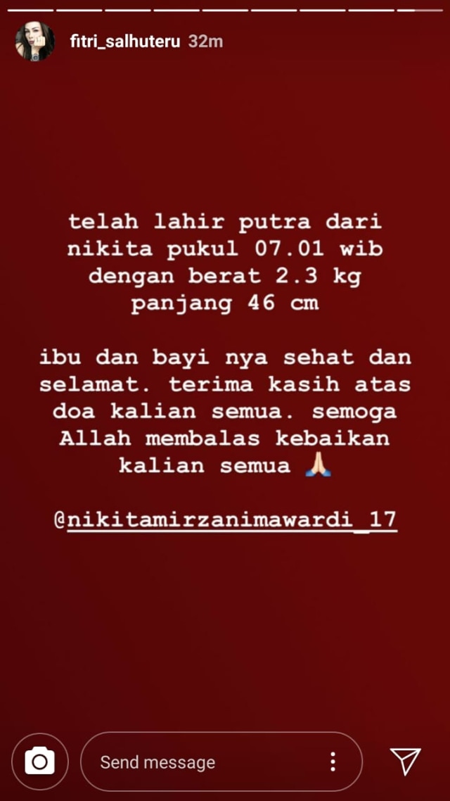 Instastory kelahiran anak Nikita Mirzani (NOT COVER)