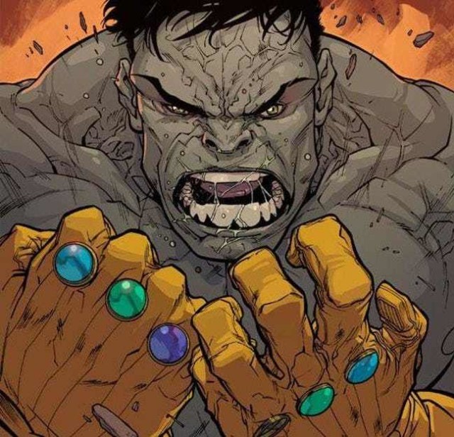 Hulk mengamuk dengan Infinity Gauntlet (Foto: Marvel Comics)