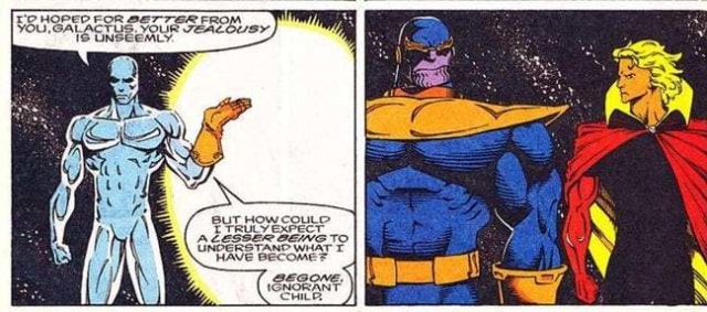 Silver Surfer mencoba meyakinkan Thanos dan Adam Warlock (Foto: Marvel Comics)