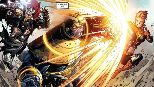 Thanos melawan Captain Marvel dan Thor (Foto: Marvel Comics)