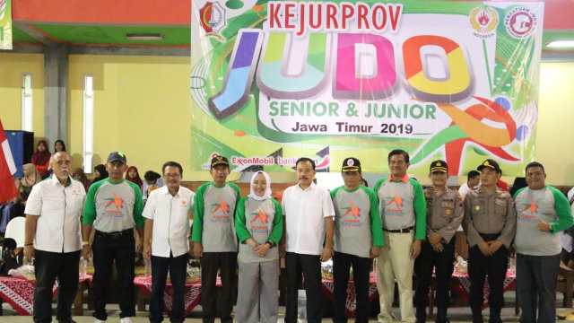 Pembukaan Kejuaraan Provinsi (Kejurprov) Judo Tingkat Provinsi Jawa Timur tahun 2019, di Gelanggang Olah Raga (GOR) Sekolah Model Terpadu ( SMT) Bojonegoro. Rabu (01/05/2019).
