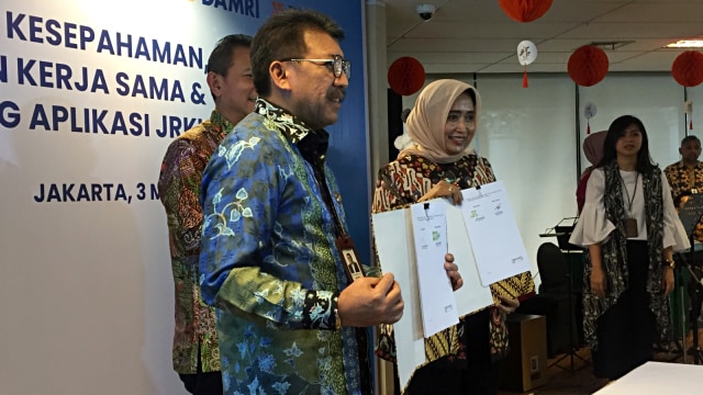 Perjanjian Kerja Sama Aplikasi JRku Milik Jasa Raharja dengan Berbagai BUMN di Kementerian BUMN, Jakarta. Foto: Ema Fitriyani/kumparan