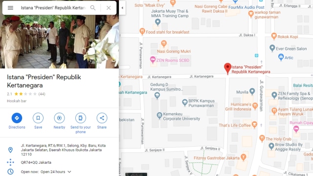 Rumah Prabowo Berubah Jadi Istana "Presiden" Republik Kertanegara di Google Maps