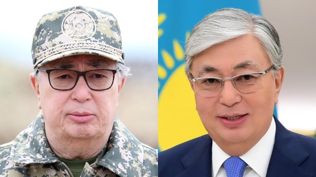 Perbandingan foto Presiden Kazakhstan, Qasym-Zhomart Tokayev, dengan kerutan di wajah (kiri) dan wajah yang mulus tanpa kerutan (kanan). Foto: Reuters/Pavel Mikheyev & Presidency of Kazakhstan