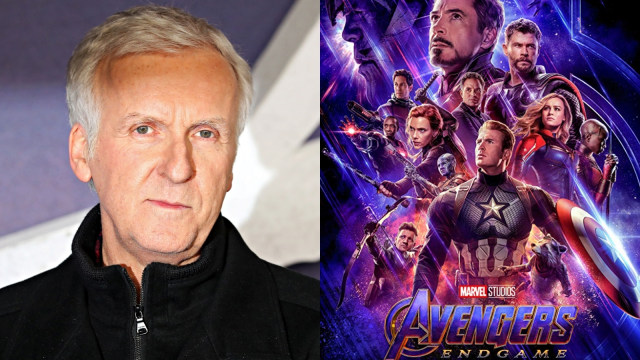 Sutradara film, James Cameron dan poster film Avenger Endgame. Foto: Dok. IMDB dan AFP/Daniel LEAL-OLIVAS