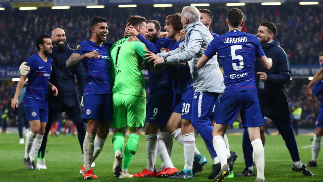 Chelsea merayakan kemenangan di semifinal Liga Europa. Foto: REUTERS/Hannah Mckay