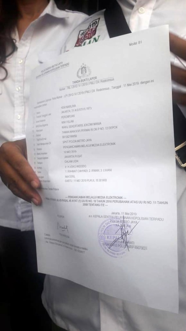 Pelaporan Relawan Jokowi Mania atas Ancaman Pembunuhan terhadap Kepala Negara