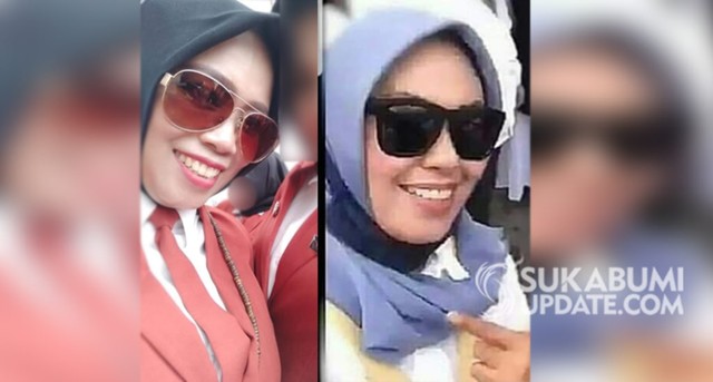 Guru SDN Citamiang 1 Sukabumi, Agnes Kusuma Handari (kiri). Sedangkan foto perempuan yang menggunakan kacamata hitam adalah perekam video pria ancam penggal Presiden Jokowi saat Demo di Bawaslu 10 Mei 2019 lalu. | Sumber Foto:Istimewa