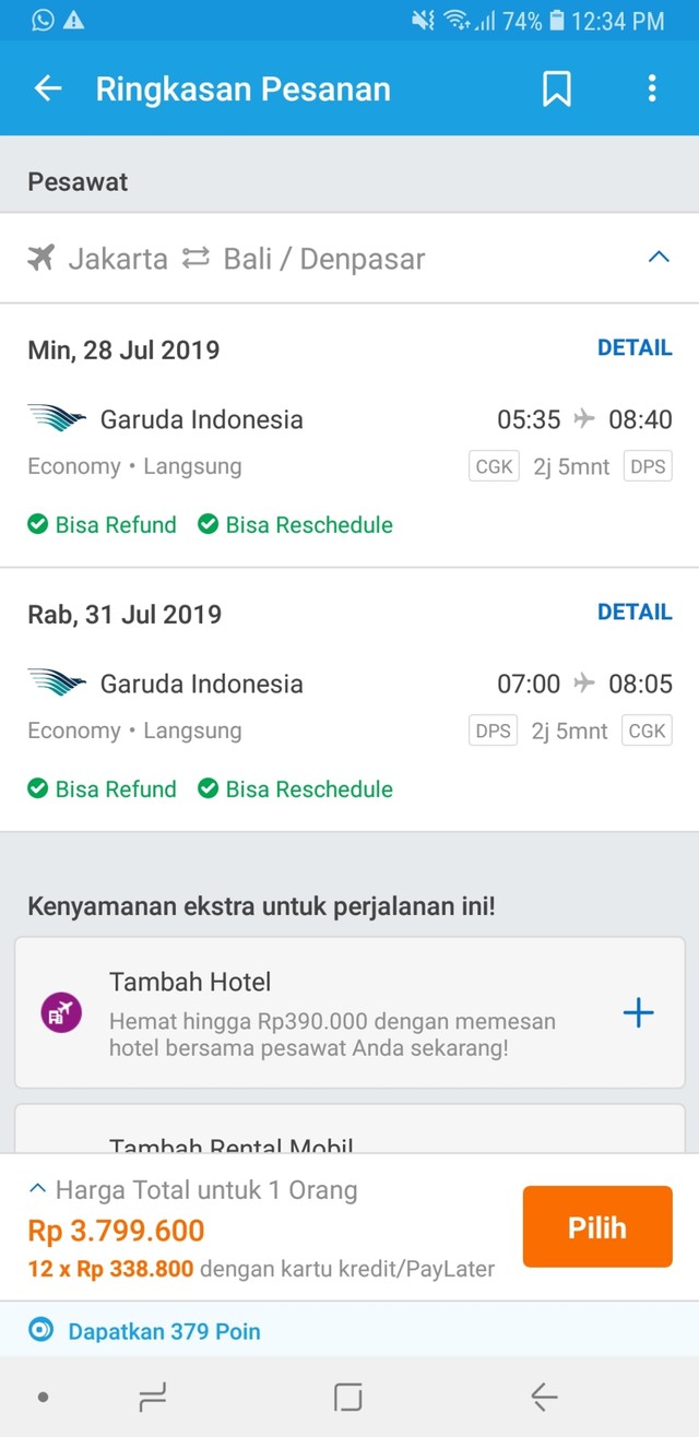 harga tiket ke Bali