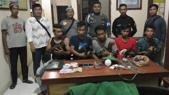 Kepolisian Sektor Topoyo mengamankan 5 pelaku judi sabung ayam di Dusun Lomba Bou, Desa Topoyo, Kecamatan Topoyo, Mamuju Tengah. Foto: Istimewa