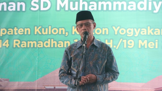 Ketua Umum Pengurus Pusat (PP) Muhammadiyah, Haidar Natsir, saat memberikan sambutan di Yogyakarta, Minggu (19/5/2019). Foto: erl.