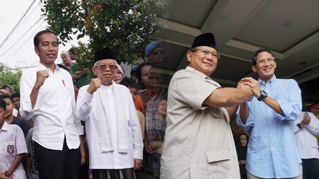 Kolase foto pidato Jokowi-Amin dan  Prabowo-Sandiaga. Foto: Jamal Ramadhan dan Irfan Adi Saputra/kumparan
