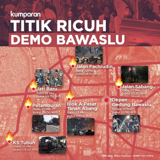 Infografis, Titik Ricuh Demo Bawaslu. Foto: Putri Sarah Arifina/kumparan