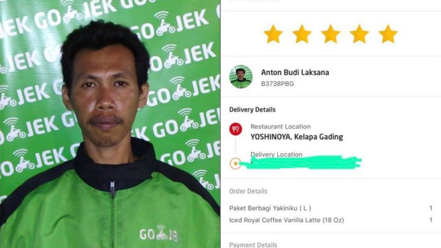 Anton Budi Laksana, driver ojol yang tetap antar pesanan pelanggan meski motornya dicuri orang. (Foto: Facebook/Fitro)
