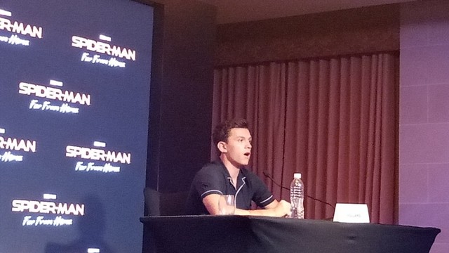 Aktor utama Spiderman: Far From Home, Tom Holland saat mengelar jumpa pers yang diadakan, Senin (27/5) malam. Foto: Denita BR Matondang/kumparan