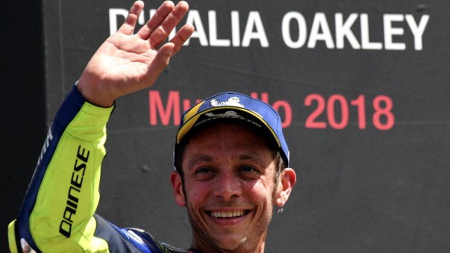 Valentino Rossi finis ketiga di GP Italia 2018. Foto: TIZIANA FABI/AFP