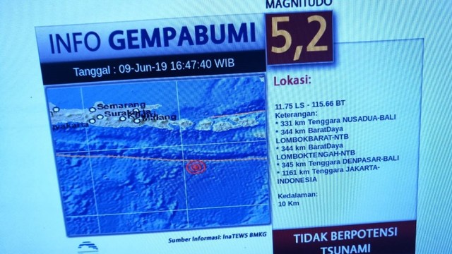 Setelah Cilacap, Gempa Juga Terjadi di Perairan Nusa Dua, Bali